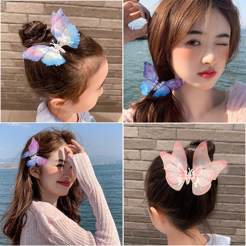 CIXVOEMK Gradient Butterfly Hair Clips Set - Multi-color Cute Hair Accessories for Girls (6PCS) - Image 4